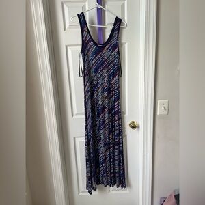 Calvin Klein Navy Maxi Dress with Purple and Multicolor Stripes